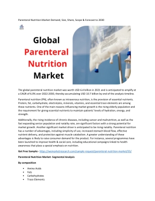 Parenteral Nutrition Market 2022 Key Players Data and Industry Analysis