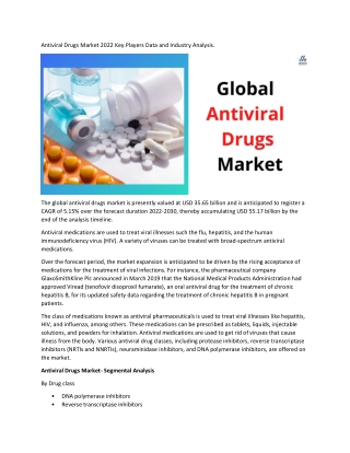 Antiviral Drugs Market 2022 by Manufacturers, Regions, Type and Application