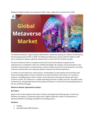 Metaverse Market Report 2022 Market SWOT Analysis, Key Indicators, Forecast 2030