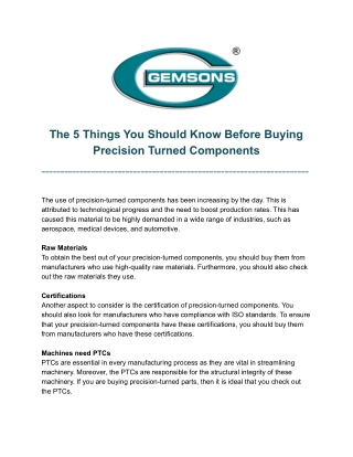 The 5 Things You Should Know Before Buying Precision Turned Components