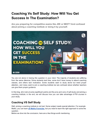 Coaching VS Self Study_ How will you get success in the examination