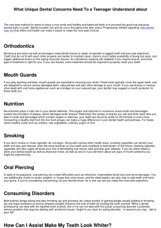 What Special Dental Problems Need To a Teenager Learn about