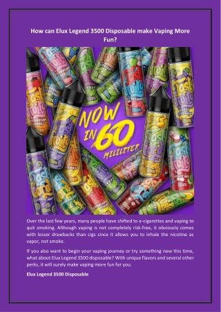 How can Elux Legend 3500 Disposable make Vaping More Fun