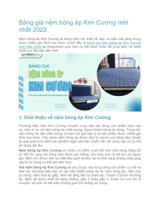 Bảng giá nệm bông ép Kim Cương mới nhất 2022