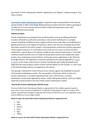 Asia-Pacific Protein Hydrolysates Market