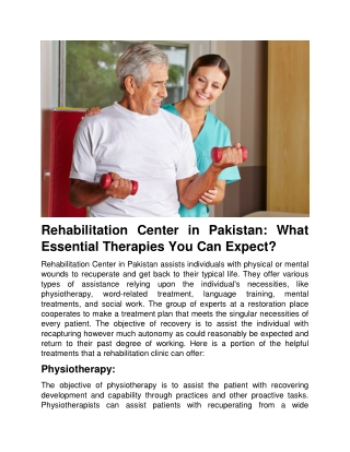 Rehabilitation Center in Pakistan What Essential Therapies You Can Expect