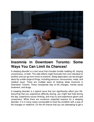 Insomnia in Downtown Toronto Some Ways You Can Limit its Chances