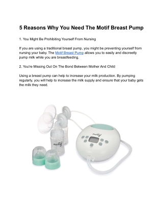 5 Reasons Why You Need The Motif Breast Pump