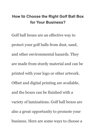 How to Choose the Right Golf Ball Box for Your Business