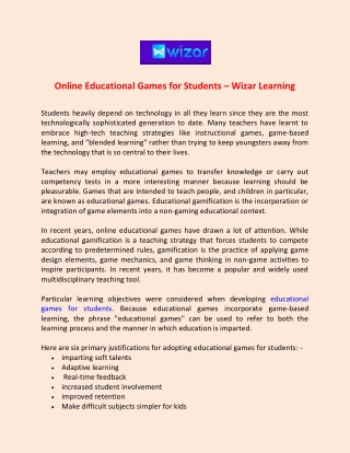 Online Educational Games for Students – Wizar Learning