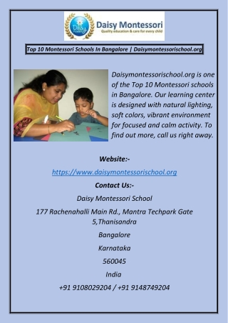 Top 10 Montessori Schools In Bangalore  Daisymontessorischool.org