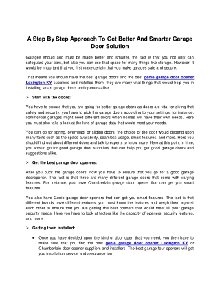 A Step By Step Approach To Get Better And Smarter Garage Door Solution