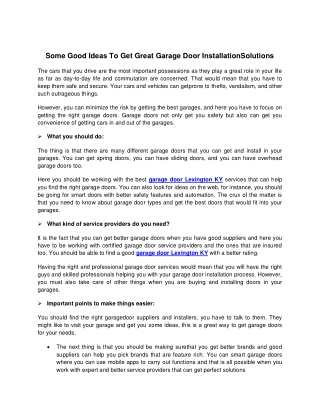 Some Good Ideas To Get Great Garage Door Installation Solutions