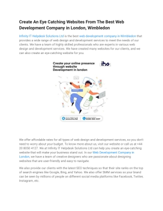 Create An Eye Catching Websites From The Best Web Development Company in London, Wimbledon