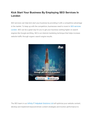 Kick Start Your Business By Employing SEO Services In London