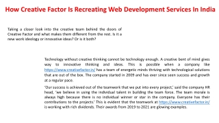 How Creative Factor Is Recreating Web Development Services In India