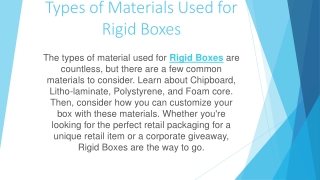 Types of Materials Used for Rigid Boxes