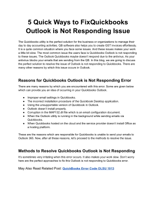 5 Quick Ways to Fix Quickbooks Outlook is Not Responding Issue