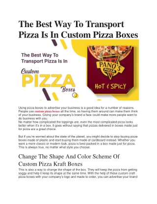 The Best Way To Transport Pizza Is In Custom Pizza Boxes