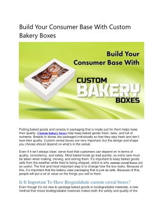 Build Your Consumer Base With Custom Bakery Boxes