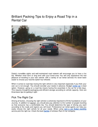 Brilliant Packing Tips to Enjoy a Road Trip in a Rental Car