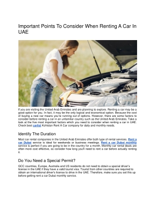 Important Points To Consider When Renting A Car In UAE