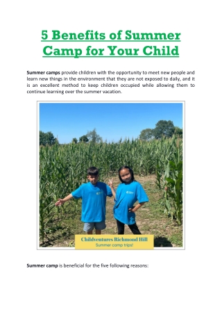 5 Benefits of Summer Camp for Your Child