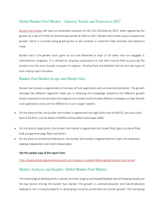 Bunker fuel market will reach an estimated valuation of USD 322.18 billion by 20