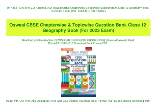 [F.R.E.E] [D.O.W.N.L.O.A.D] [R.E.A.D] Oswaal CBSE Chapterwise & Topicwise Question Bank Class 12 Geography Book (For 202