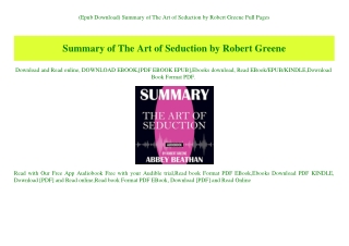 (Epub Download) Summary of The Art of Seduction by Robert Greene Full Pages