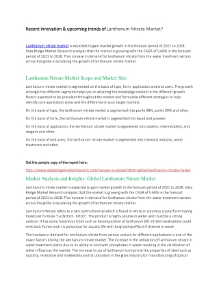 Industry Growth Reports of Lanthanum Nitrate Market by 2028.