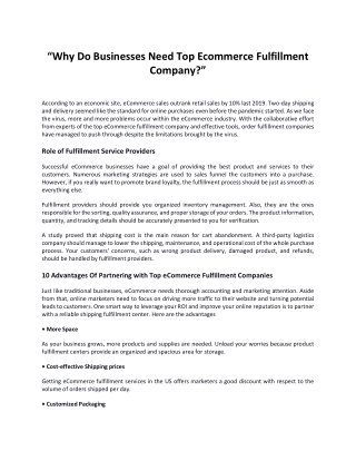 Why Do Businesses Need Top Ecommerce Fulfillment Company