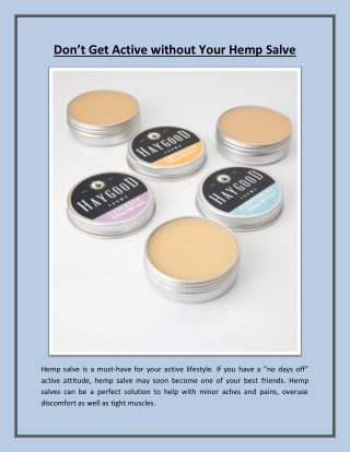 Dont get active without-your hemp salve
