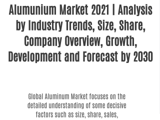 Aluminum Market 2021 | Analysis by Industry Trends, Size, Share, Company Overview, Growth, Development and Forecast by 2