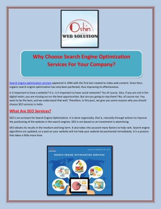 Why Choose Search Engine Optimization Services For Your Company