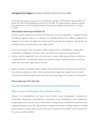 Emerging Technologies in Parabens Market and its future by 2028