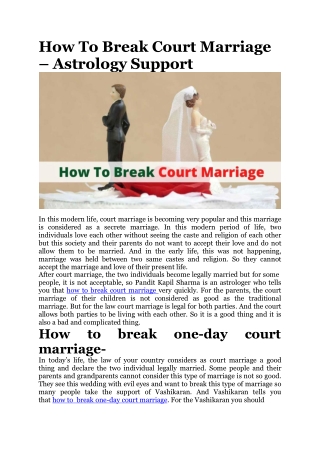 How To Break Court Marriage – Astrology Support