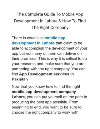The Complete Guide To Mobile App Development In Lahore & How To Find The Right Company