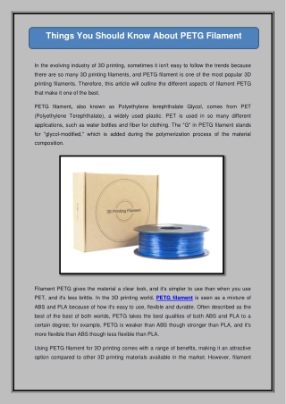Things You Should Know About PETG Filament
