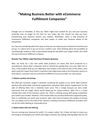 Making Business Better with eCommerce Fulfillment Companies