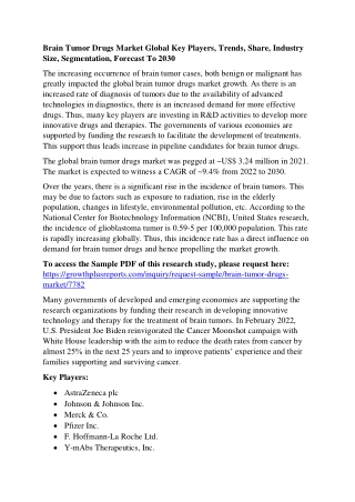 Brain Tumor Drugs Market