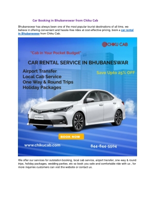 Car Booking in Bhubaneswar from Chiku Cab