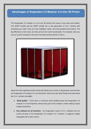 Advantages of Snapmaker 2.0 Modular 3-in-One 3D Printer
