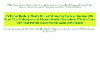 [Pdf]$$ Pickleball Doubles Master the Fastest Growing Game of America with Exact Tips  Techniques  and Advance Doubles S