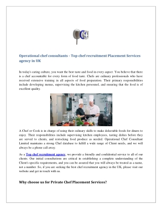 Private Chef Placement Services