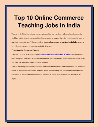 Online commerce teaching jobs in India