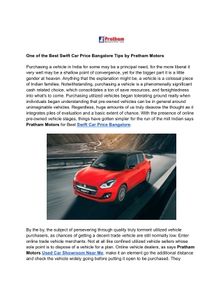 One of the Best Swift Car Price Bangalore Tips by Pratham Motors