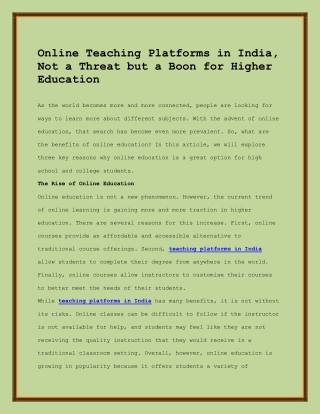 Teaching platforms in India
