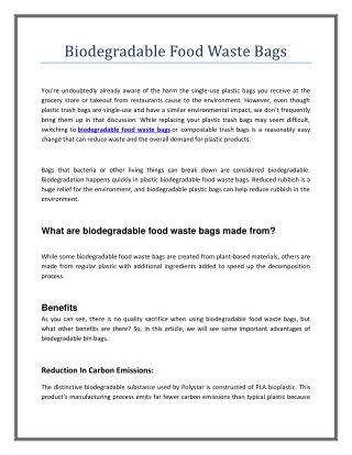 Biodegradable Food Waste Bags