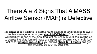 There Are 8 Signs That A MASS Airflow Sensor (MAF) is Defective